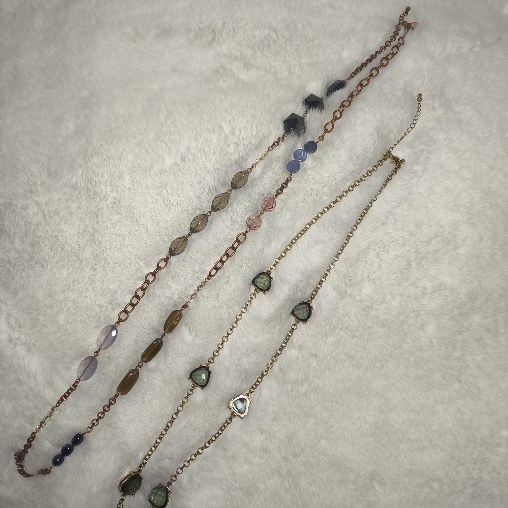 Lot Of 2 Gold and Silver Tones Long Necklace Set with Delicate Chains